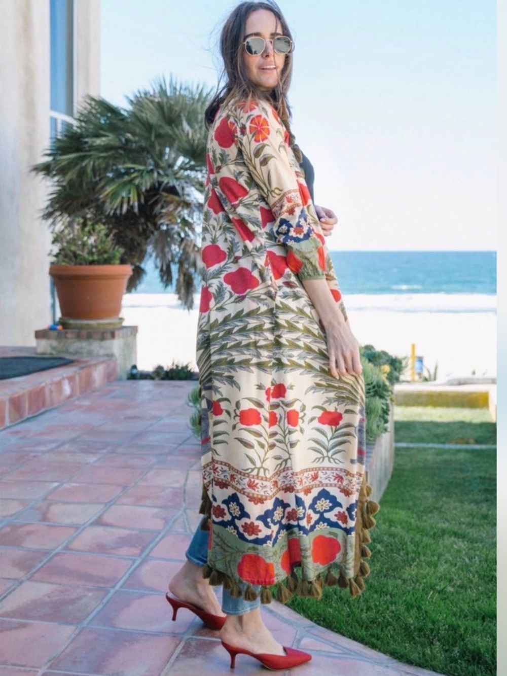 Rhode Resort Boho Floral Tassel Duster in Cream and Red M - Picture 11 of 11